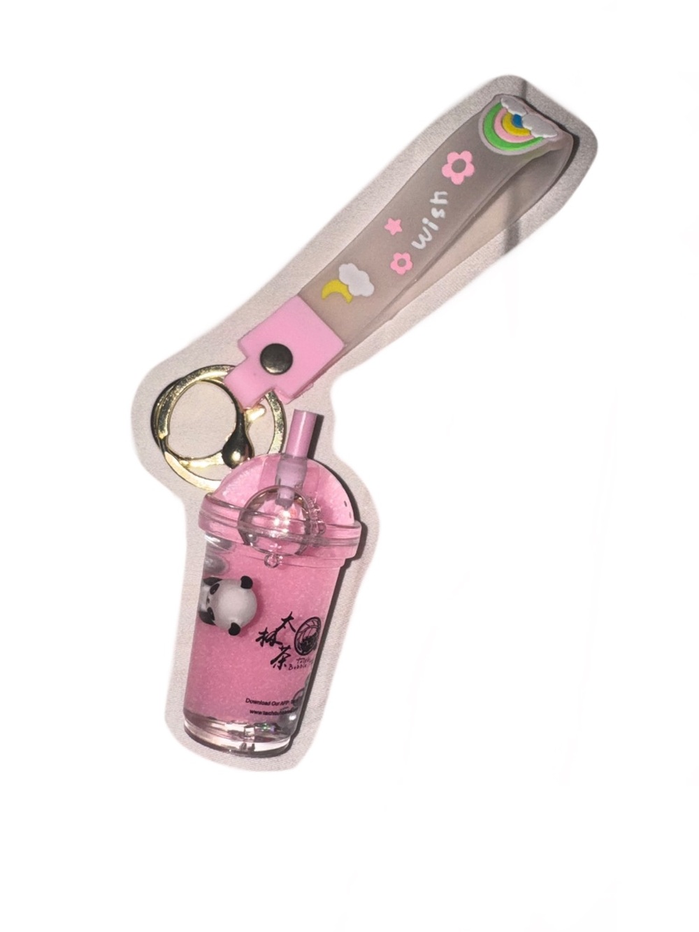 Pink Bubble Tea Panda Keychain